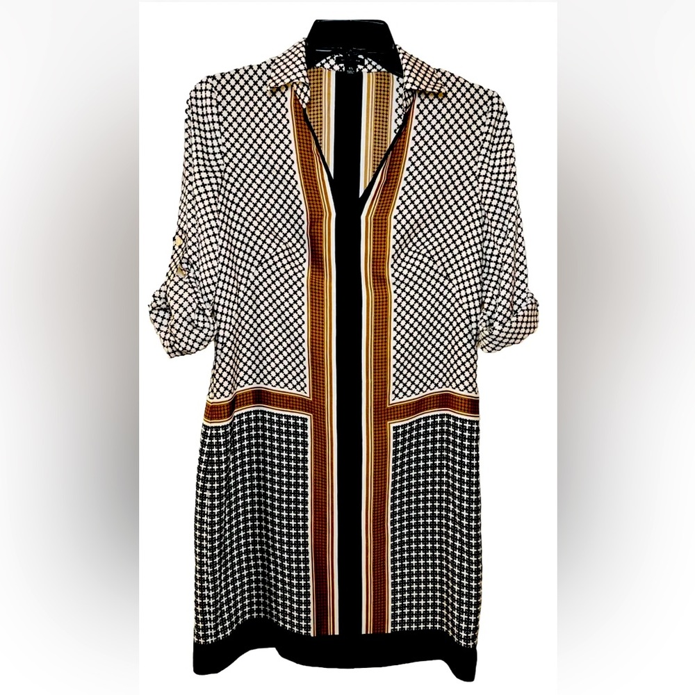 Ann Taylor Dress Brown Black White Geo Pattern Women’s Size XS - Picture 5 of 5